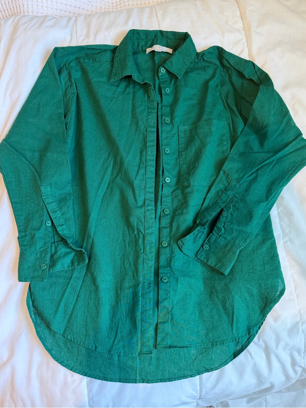 Green LOFT Linen Cotton Everyday Oversized Pocket Shirt